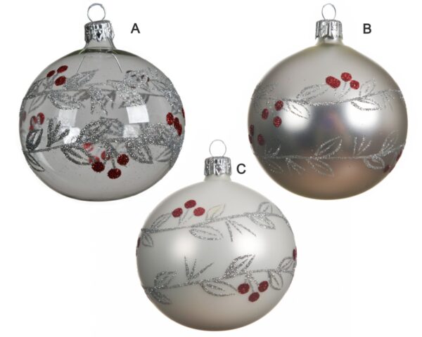 Bola decorada con rama diam. 8 cm
