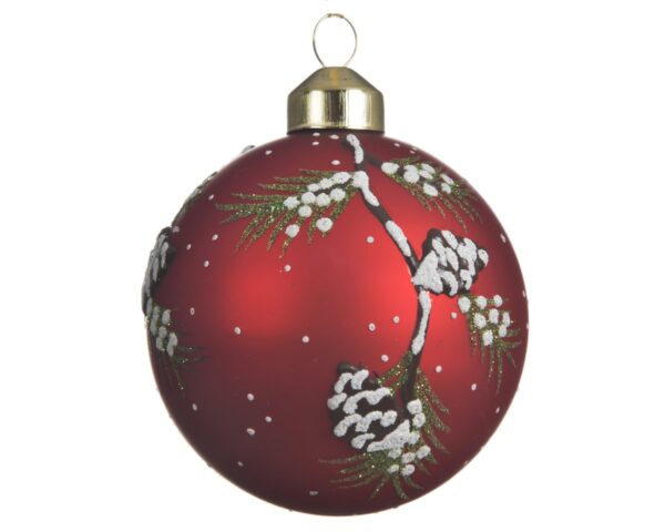 Bola roja decorada c/piñas diam. 8 cm