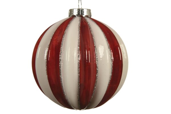 Bola roja y blanca con ribete dorado 8 cm