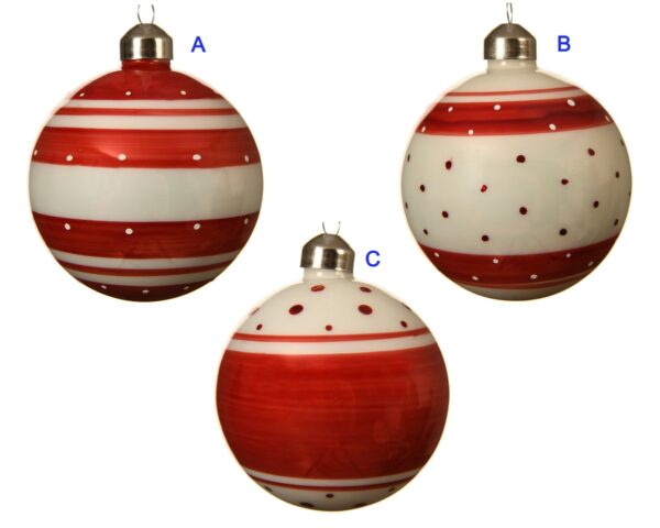 Bola roja y blanca de puntitos y rayas 8 cm