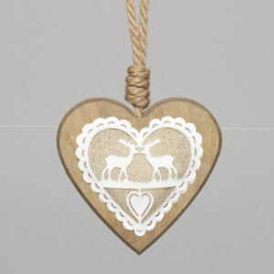 Corazón madera con detalle blanco