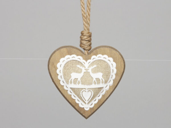 Corazón madera con detalle blanco