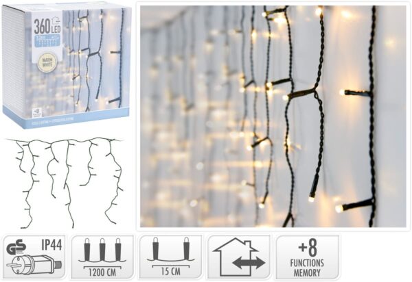 Cortina carambano 360 leds interior luz calida