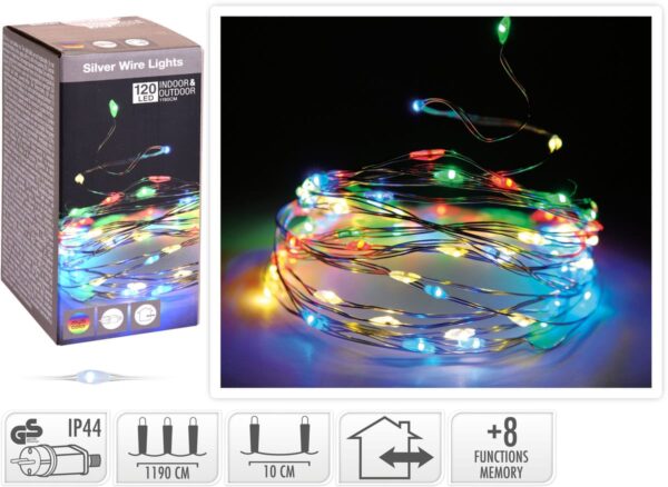 Hilo plata 120 micro leds 8 funciones multicolor