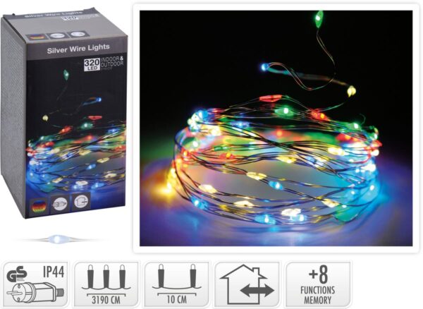 Hilo plata 320 micro leds 8 funciones multicolor